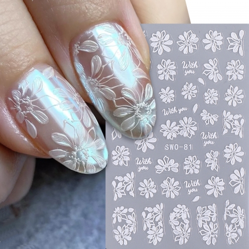 1Pcs Spring White Flower Nail Stickers Hand Drawing Flower Spring  Decal Slider DIY Manicure Decoration Nail Sticker