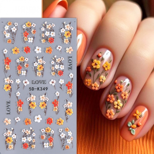 1Pcs 5D Spring Summer Color Flower Leaves Nail Stickers Decal Slider DIY Manicure Decoration Nail Sticker