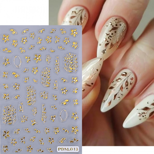 1Pcs Retro Flower Nail Stickers Gold Leaves Flower Decal Slider DIY Manicure Decoration Nail Sticker