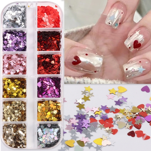 1Box Sweet Cool Color Heart Star Nail Decoration Fashion DIY Manicure Accessories Gifts Nail Decoration