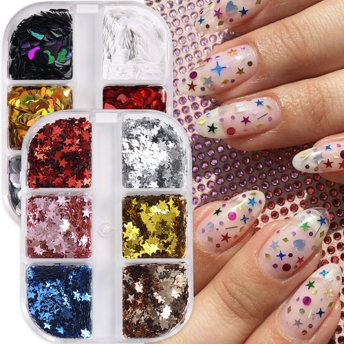 1Box Summer Color Heart Star Nail Decoration Fashion DIY Manicure Accessories Gifts Nail Decoration