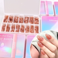 1Box New Fashion Wear Nail DIY Art Detachable Nail Slices with Jelly Glue Almond Trapezoid White Gradient Nail Tip