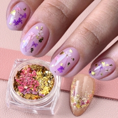 1jar 3D Lace Dried Flower Golden Sequins Nail Glitter Flakes Spangles Slices Paillette Nail Decoration