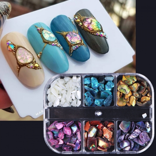 1Box Pearls Shell Shell Nail Art Flakes Irregular Shell Slices Nail Charms 3D Shiny Shell Sequins Nail Decoration