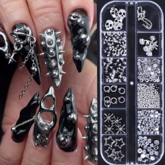 1Box Three-dimensional Rivet Death's Head Personalized Nail Art Alloy Decoration Halloween Dark Style Cross DIY Nail Decoration