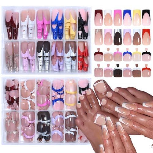 1Box 288pcs Colored French Gel Nail Tips 12 Sizes Press On Nails Fingernail Tips Wearing Toenail Patches False Nail Tip 