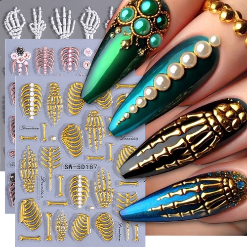1Pcs 5D Skull Pumpkin Head Bat Black Cat Spider Web Mummy Nail Stickers Nail Supplies Nail Sliders Halloween Stickers Nail Decoration Nail Sticker