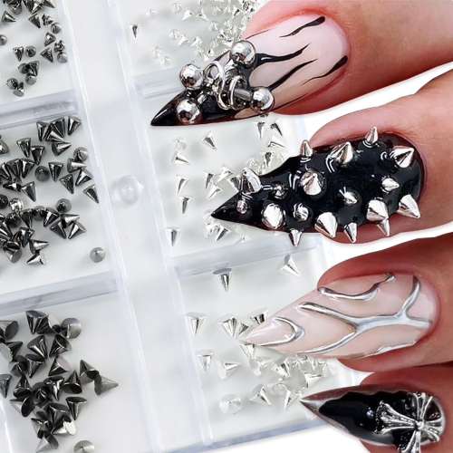 1Pcs Mix Size Punk Solid Rivets HemiSphere Square Sharp Cone Black Nail Art Rhinestones Decorations Manicure Charms Nail Decoration 