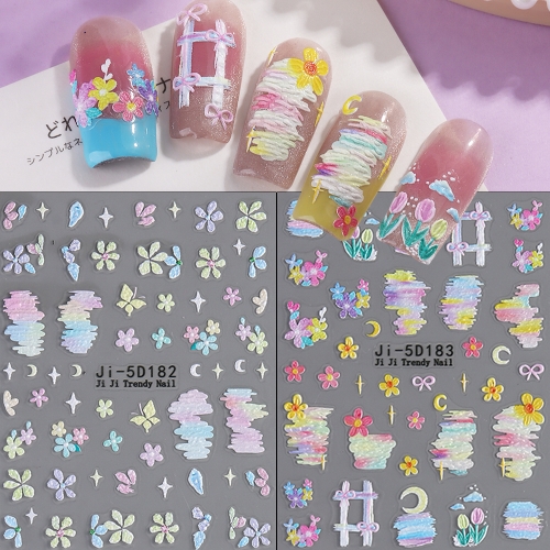 1Pcs 5D Nail Sticker Summer Dopamine Bowknot Flower Self-Adhesive Sliders Nail Art Decoration Decals DIY Nail Sticker