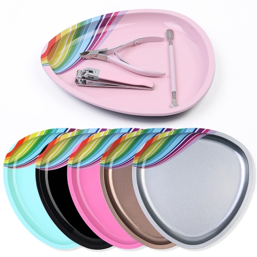 1Pcs Stainless Steel Cosmetic Storage Tray Manicure Nail Art Plate Tweezers Clippers Pen Triangle False Nails Display Dish Nail Tool 