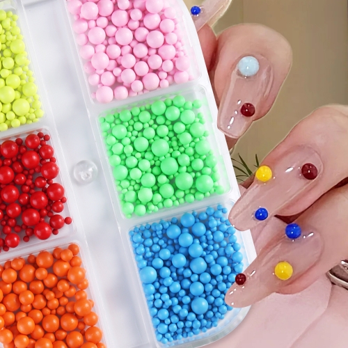 1Box Summer Tiny Macaron Bubble Ball Beads for Nail Art Decoration Charms Mixed Colorful 3D Candy Resin Nail Caviar Manicure Accessories Nail Decorati