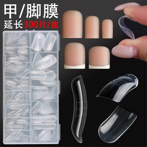 300pcs/box Fake Toenails Summer Short Square Press On Toe Nails Tips Glossy Transparent Full Cover False Toenail Toe Tips