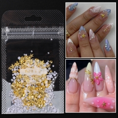 1 Bag Gold Ocean Theme Metal Studs Sea Starfish Shell Turtle Slice Flakes 3d Nail Art Decoration In Wheel DIY UV Manicure Nail Tools 