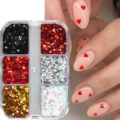 1Box Mini Size Laser Love Heart Nail Glitter Sequin Charm Holographic Thin Flakes Slices DIY Art Decorations Manicure Accessories Nail Decoration 