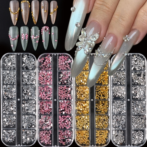1Box Color Mixed Nail Rhinestones Luxury Nail Charms Glitter Crystal Jewelry Gems Nail Art Decoration DIY Manicure Rhinestones Nail Decoration