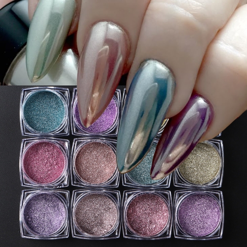 12colors/set Metallic Nail Powder Set Magic Mirror Gold Silver Decor Rubbing Glitter Pigment Flakes Manicure Accessories Nail Powder 