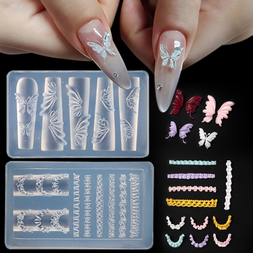 1Pcs 3D Nailart Butterfly Wing Lace Mold 3D Carving Flower Butterfly High Transparent Silicone Template Nail Tools