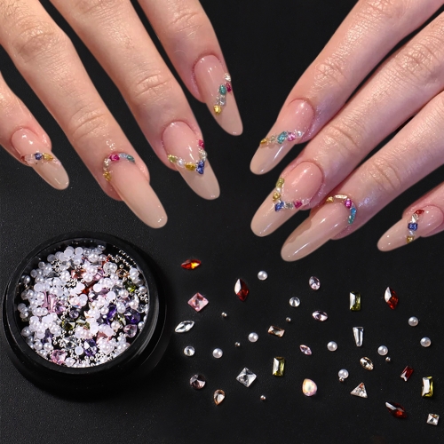 1Jar 3D Summer Gold Metal Mixed Irregular Opal Pearl Steel Beads Nail Charms 3D Luxury Glitter Diamond Pearl Nail Rhinestones Manicure Nail