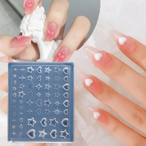 1Pcs Silicone Art Mold Accessory Molds Cartoon Heart Star Bowknot Theme 3D Decorative Mold Silicone Texture Nail Tools