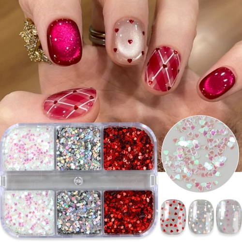1Box Laser Mini Size Love Heart Nail Glitter Sequin Charm Holographic Thin Flakes Slices DIY Art Decorations Manicure Accessories Nail Decoration