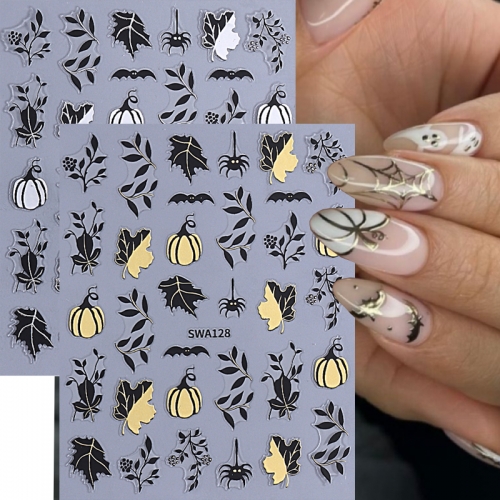 1Pcs New Halloween Nail Stickers Abstract Cartoon Ghost Stickers For Nails Skull Pumpkin Spider Leaf Nail Art Decoration DlY Nail Sticker