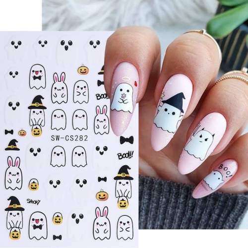 1Pcs Halloween Nail Stickers Cartoon Cute Ghost Spider Web Cat Pumpkin Skull Nail Decals DIY Charms Sliders Manicure Decoration Nail Sticker