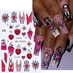 1Pcs Halloween Pink Flame Nail Stickers Cartoon Ghost Spider Web Heart Pumpkin Flame Nail Decals Sliders DIY Charms Manicure Decor Nail Sticker
