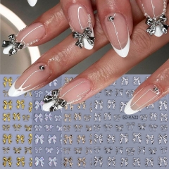 1Pcs 5D Embossed Metallic Bow Stickers for Nails Fashion Cartoon Golden Silvery Bowknot Adhesive Nail Decals Nail Sticker