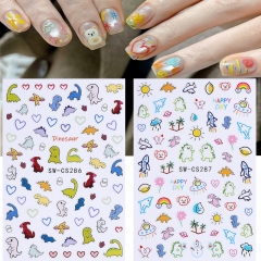 1Pcs Colorful Cute Dinosaur Back Adhesive Nail Sticker Non-Toxic Odorless Lovely Sticker Toy Three-Dimensional Decal Nail Sticker
