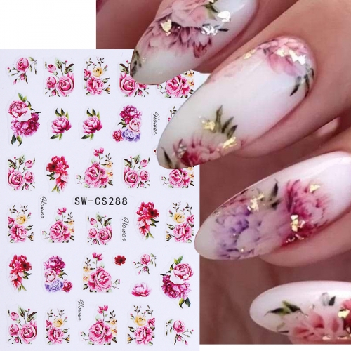 1Pcs Spring Summer 3D Flower Nail Stickers Pink Rose Peony Cherry Blossom Nail Art Decals Fashion Girl Adhesive Slider Spring Manicure Nail Sticker