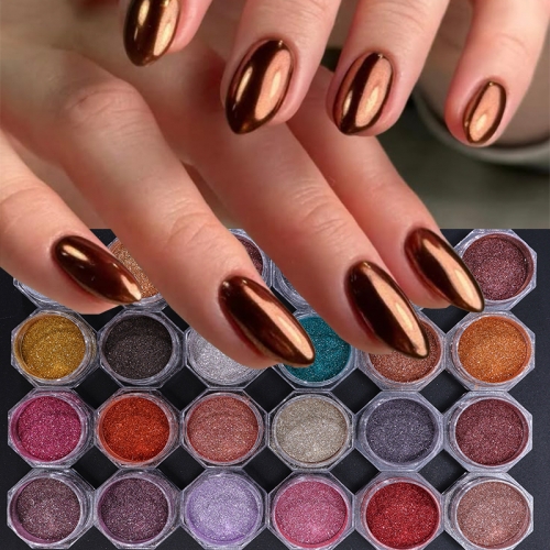 24colors/set Magic Mirror Powder Nail Glitter Powder Mirror Polarizing Chameleon Chrome Pigment Magic Aurora Chameleon Dust Nail Powder