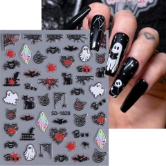 1Pcs Halloween Black Rose Bats Nail Stickers Cobweb Spider Nail Art Slider Blood Skeleton Snake Ghost Decals Manicure Decorations Nail Sticker