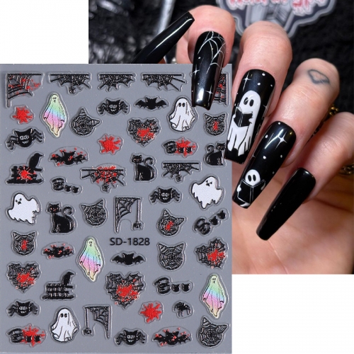 1Pcs Halloween Black Rose Bats Nail Stickers Cobweb Spider Nail Art Slider Blood Skeleton Snake Ghost Decals Manicure Decorations Nail Sticker