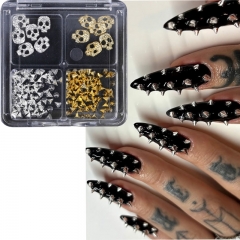 1Box Punk Alloy Skull Nail Art Charms Parts Pearl Steel Beads Nail Art Decoration for Halloween Manicure DIY Nails Supplies Nail Decoration 
