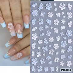 1Pcs 3D Nail Stickers White Cherry Blossom Rose Lace Flowers Nail Parts Korea Decal Embossed Foils Decoration Sticky Parts Kawaii Accessories For Mani