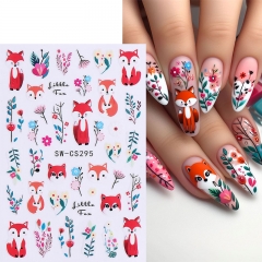 1Pcs Cartoon Fox Nail Art Stickers Cute Fox Leaf Flower Squirrel Cat Violet Nail Decals DIY Adhesive Slider Autumn Design Charms Manicure Decoration N