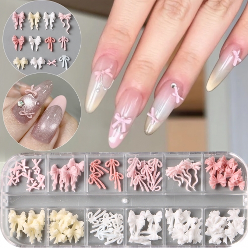 1box 3D Mixed Color Flatback Round Nails Art Decorations Resin Flower Bowknot Butterfly Nail Charms DIY Press On Nail Supplier
