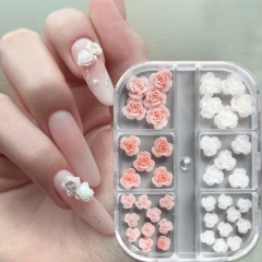 1box Resin Gradient Rose Flatback Nail Charms Accessories 3D Carving Camellia Flower Fasion Manicure Parts for DIY Nail Art Decortion