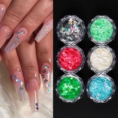 6jars/set Colorful Holographic Butterfly Nail Art Sequins Flakes Glitter White Butterfly Design Nail Decorations Manicure Accessories