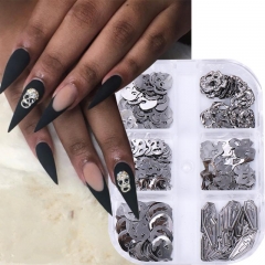 1box Alloy Ancient Silver Nail Art Charms Heart Skull Skeleton Accessories For Halloween Nails Decoration Manicure Supplies Material Nail Decoration