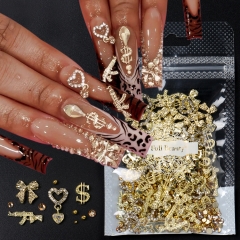  1bag Gun Nail Charms 3D Cross Nail Art Jewelry Gold Dollar Sign Charms Nails Multi Style Nail Gems for Women Manicure