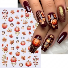 1Pcs Autumn Sunflower Pumpkin Thanksgiving Day Nail Stickers Maple Leaf Self-Adhesive Decal Slider Nail Supplies Thanksgiving Autumn Manicure Decorati