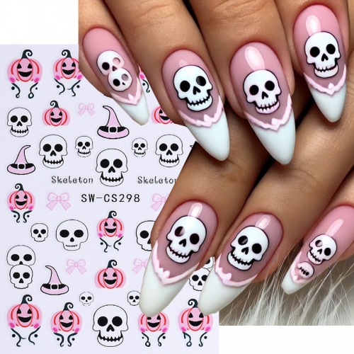 1Pcs Cartoon Spoof Skull Bat 3D Nail Stickers Halloween Nail Decoration Nail Decal Press on Nails Manicure Nail Sticker