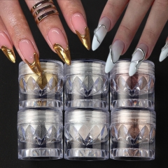 6jars/set Metallic Effect Magic Mirror Nail Powder Glitter Laser Gel Polish Gold Silver Mirror Chrome Pigments Rubbing Dust