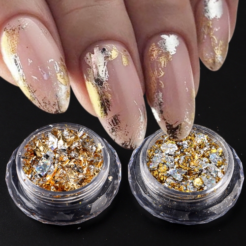 1jar Irregular Foil Opal Nail Glitter Sequins Sparkly Gradient Symphony Polarized Flakes Silver Gold Mixed Nail Art Decoration