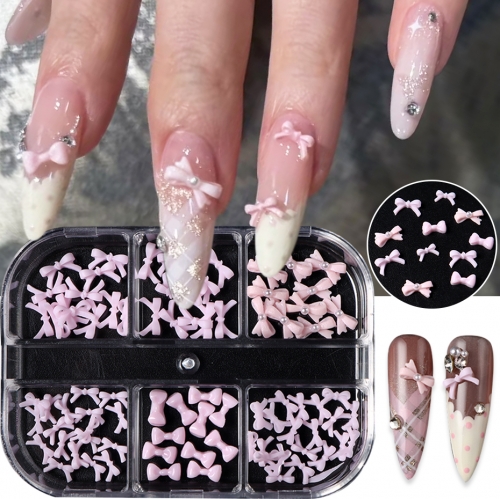 1box Luxury Nail Charms Cute Pink Bows Decoration Kawaii Ribbon Parts Jewelry Figures Design Fake Manicure Accessories and Tools