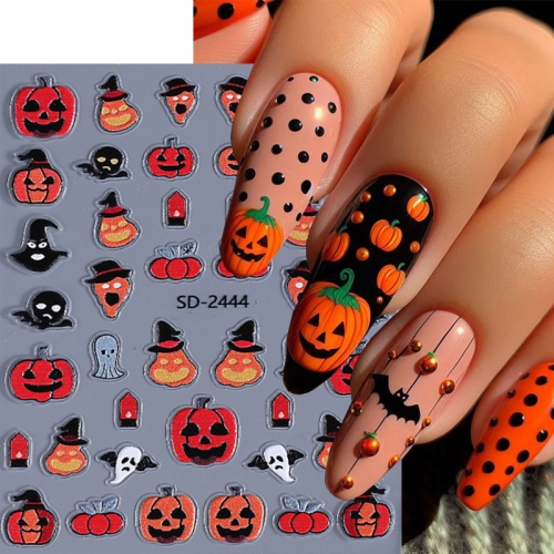 1Pcs Pumpkin Nail Art Sticker Halloween Ghost Witch Hat Spider Acrylic Nail Gel Self-adhesive Sliders Stickers Decorations Manicure Nail Sticker 