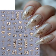 1Pcs 5D Laser Nail Art Stickers Self-adhering Silvery Bear Bows Crosses Heart Pattern Nail Decals Manicure Decoration Nail Sticker