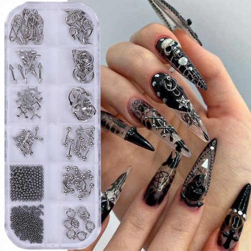 1Box Alloy Nail Art Charms Studs Moon Star Rivet Classic 3D Metal Rivet Decorations DIY Nails Design Supplies Nail Decoration 