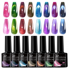 1Bottle Sparkling Cat's Eye Gel Illusion Aurora Flowing Sand Mica Crystal Magnetic Polish Gel Semi-Permanent UV LED Nail Art Varnishes Nail Polish